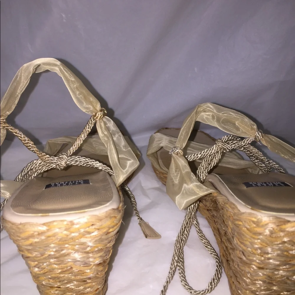 Stuart Weitzman Boho Style Tulle Sheer Ankle strap Wedge Shoe